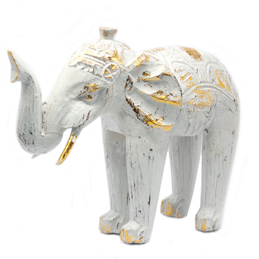 Handcrafted Wood Carved Elephant in White Gold - Bali Collection