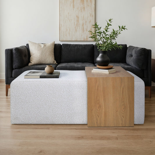 Modern Rectangle Ottoman with Wood Accent