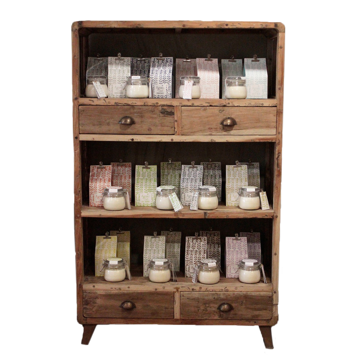 Handcrafted Recycled Wood Shelf Display with 3 Shelves and 4 Drawers - Bali Collection