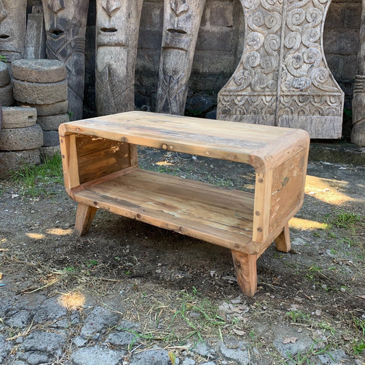 Handcrafted Small Rounded Coffee Table in Recycled Teak Wood - Bali Collection