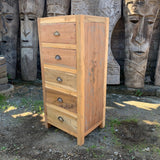 Handcrafted Tall Chest of 5 Drawers in Recycled Teak Wood - Bali Collection