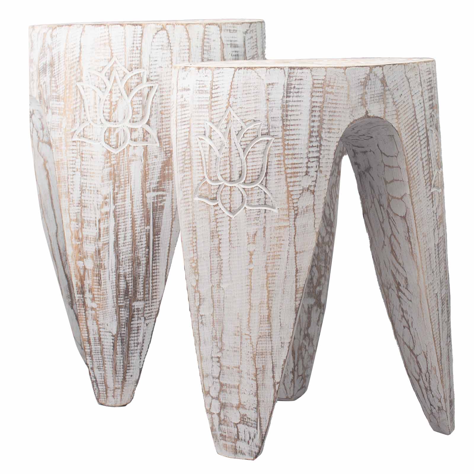 Handcrafted Interlocking Whitewash Table Set in Albasia Wood - Bali Collection