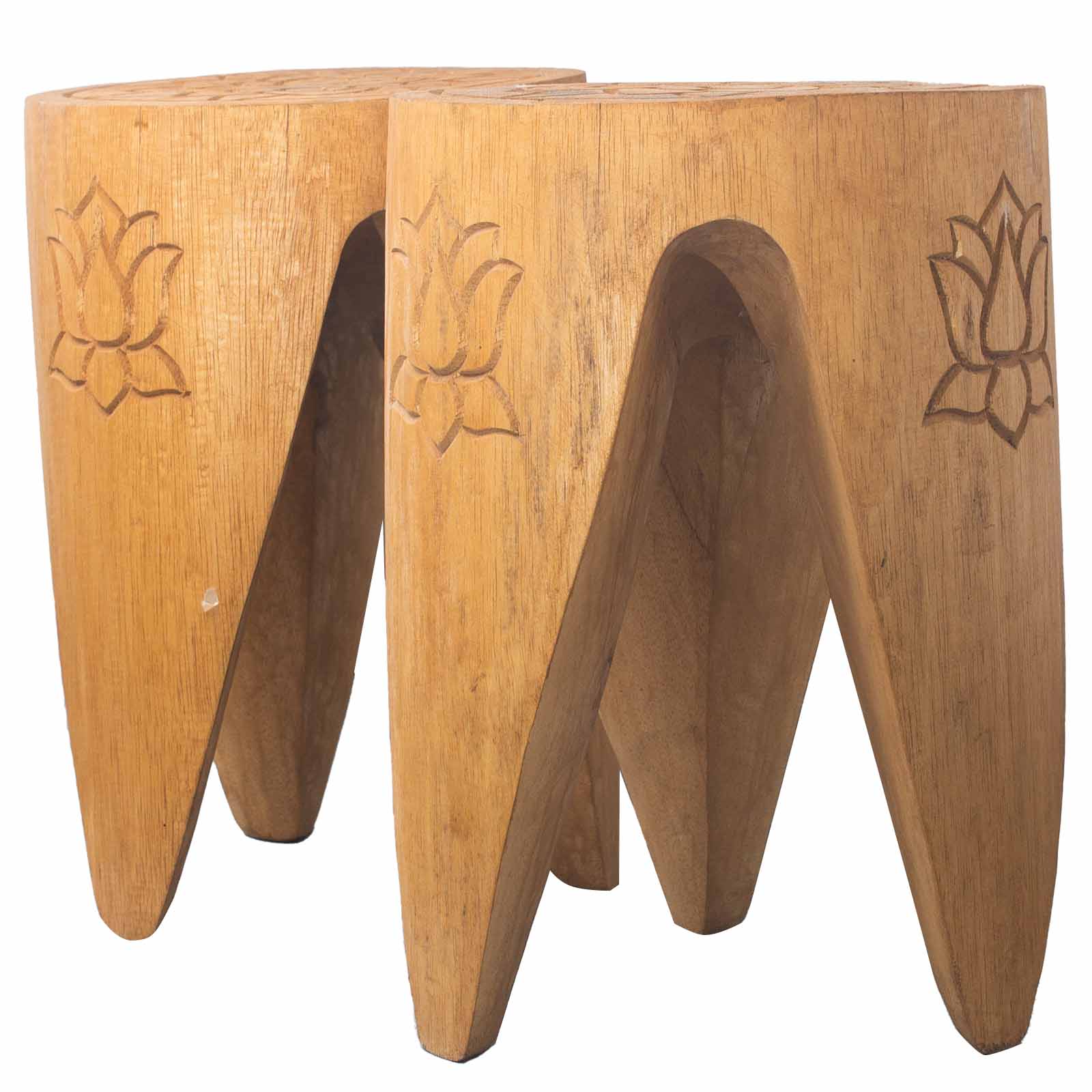 Handcrafted Interlocking Natural Table or Stool Set in Albasia Wood - Bali Collection