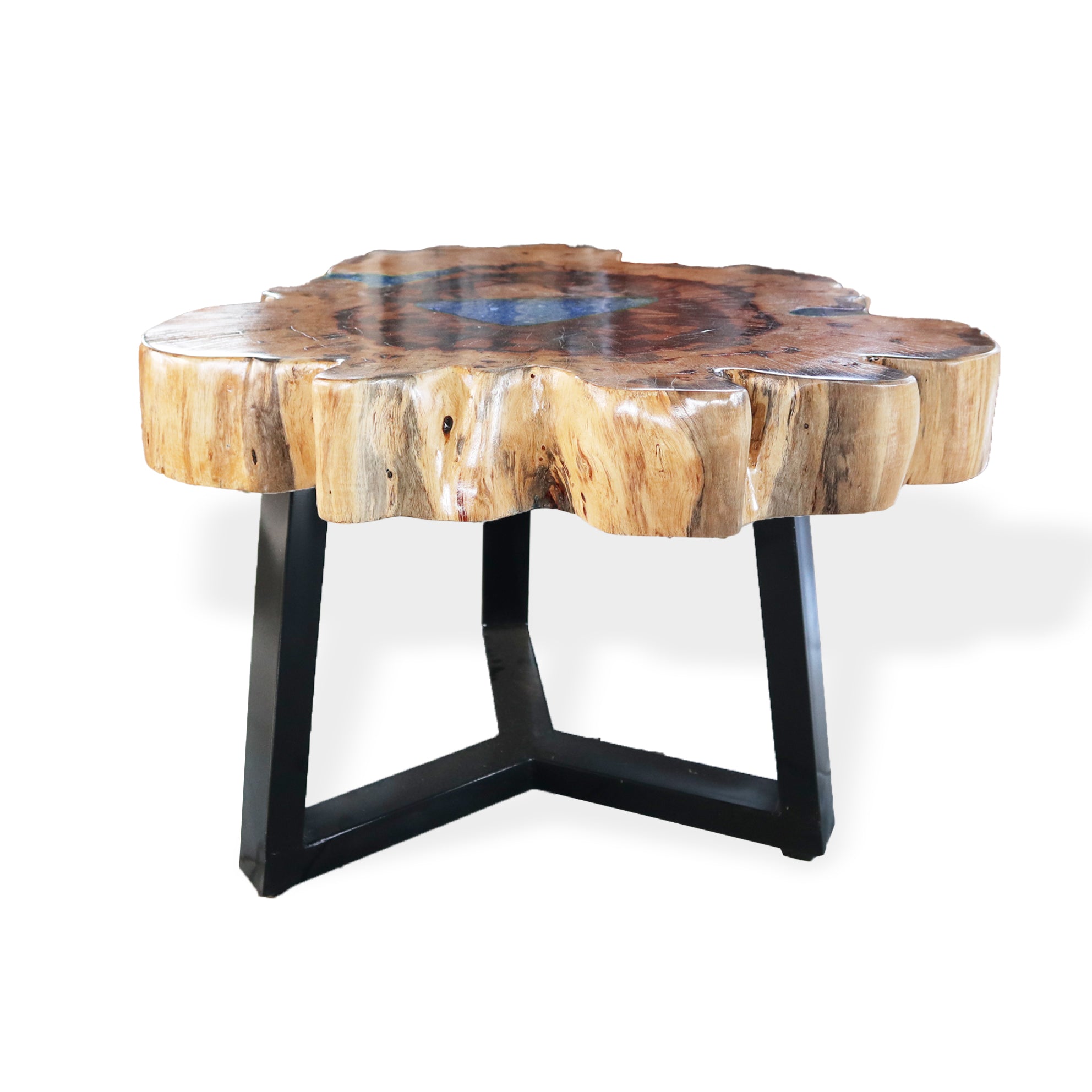 Handcrafted Tamarind and Aqua Resin Coffee Table with Metal Legs - Bali Collection