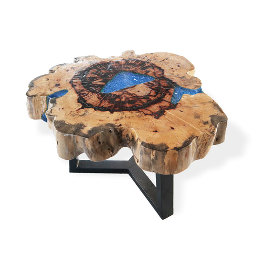 Handcrafted Tamarind and Sky Blue Resin Coffee Table with Metal Legs - Bali Collection