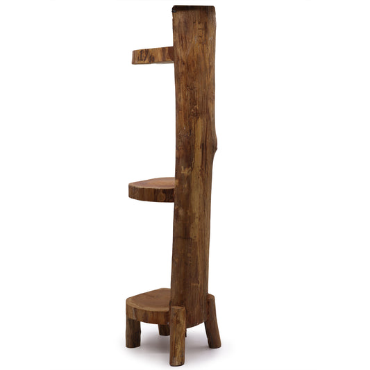 Handcrafted Natural Teak Log Shelf Display with 3 Shelves - Bali Collection