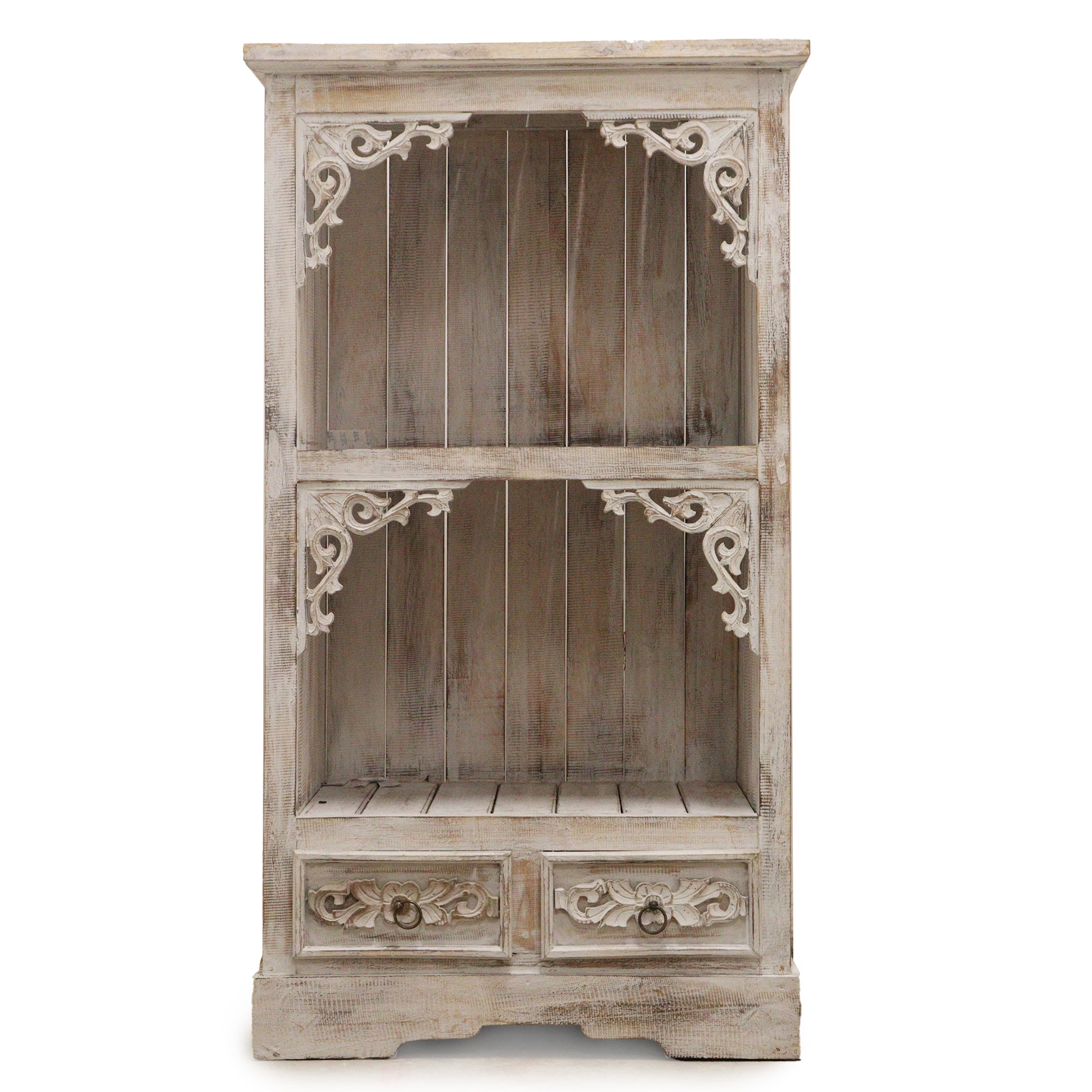 Handcrafted Albasia Whitewash Finish Wood Bathroom Cabinet - Bali Collection