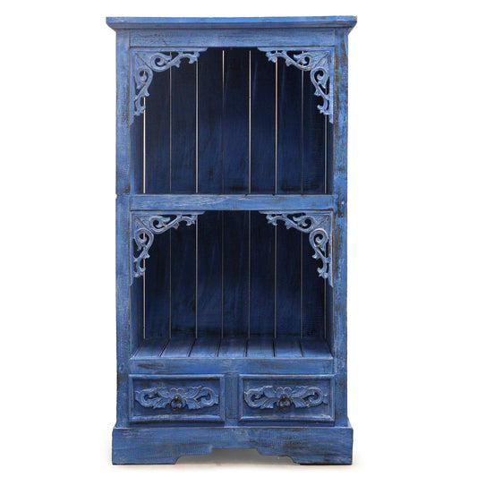 Handcrafted Albasia Bluewash Finish Wood Bathroom Cabinet - Bali Collection