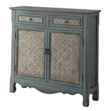 Scalloped Floral Apron Cabinet with Distressed Blue Finish