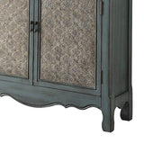 Scalloped Floral Apron Cabinet with Distressed Blue Finish