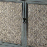 Scalloped Floral Apron Cabinet with Distressed Blue Finish