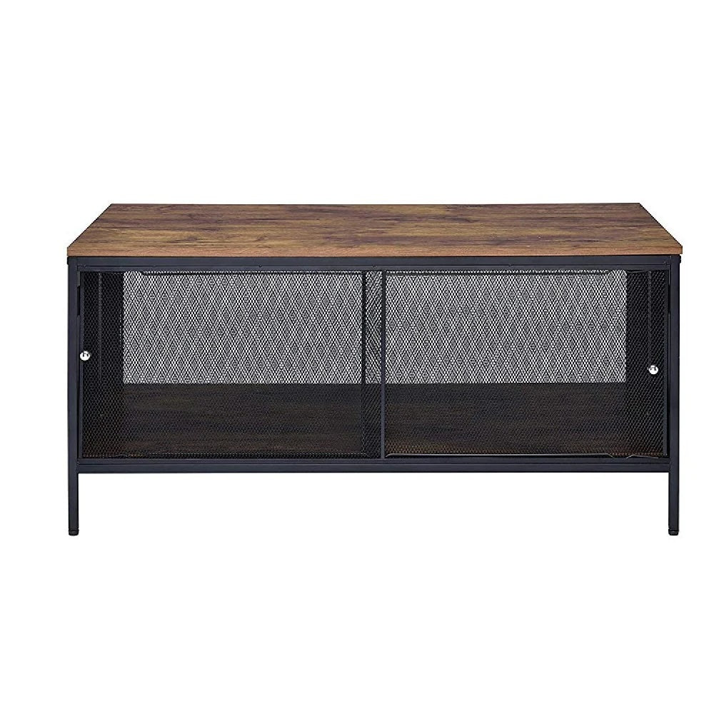 Metal Coffee Table with Bottom Shelf and Mesh Design