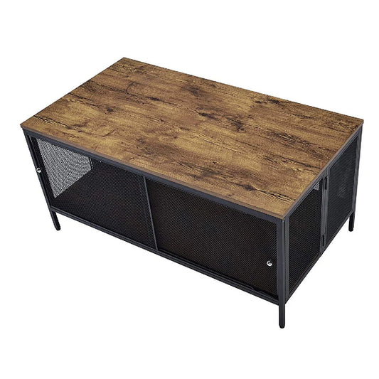 Metal Coffee Table with Bottom Shelf and Mesh Design