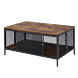 Metal Coffee Table with Bottom Shelf and Mesh Design