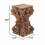 Handcrafted 19 Inch Carved Pillar Accent Stool Table - Traditional Wood Design