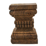 Handcrafted 20 Inch Pillar Pedestal Accent Table with Intricate Carvings - Rustic Brown Finish