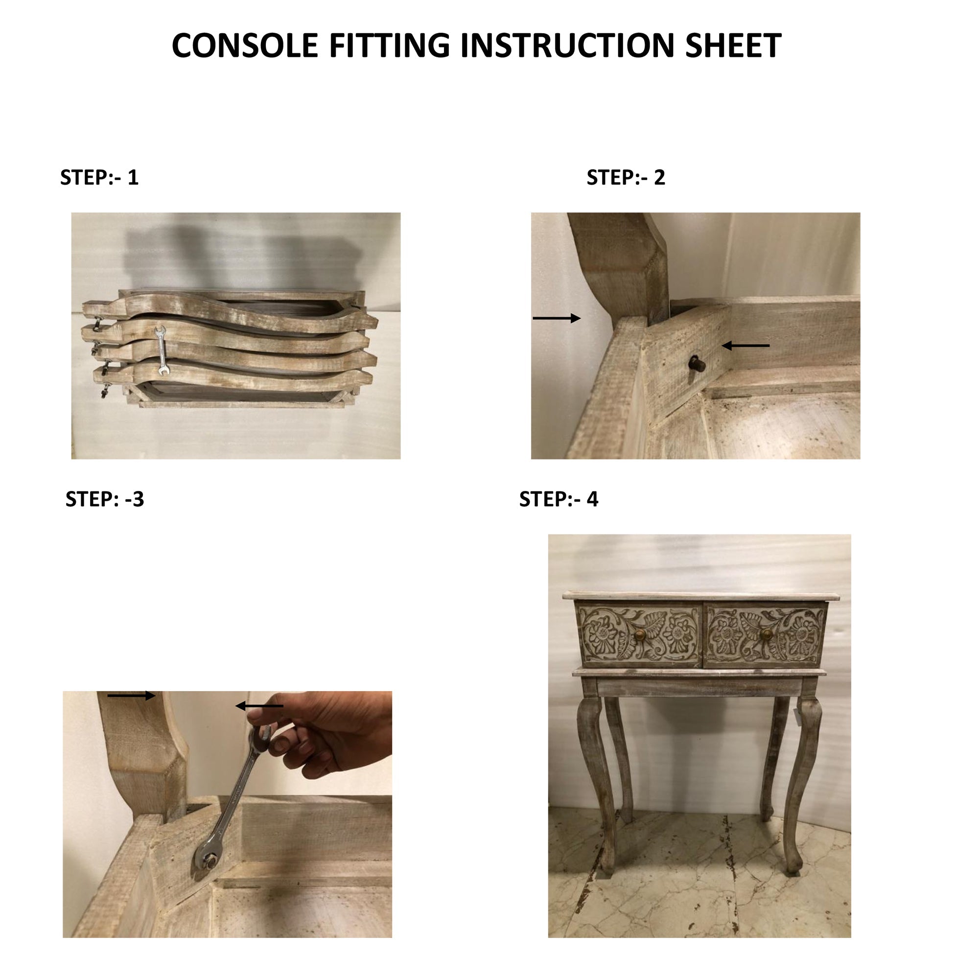 Handcrafted Floral Carved Mango Wood Console Table with Cabriole Legs