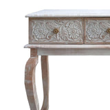 Handcrafted Floral Carved Mango Wood Console Table with Cabriole Legs