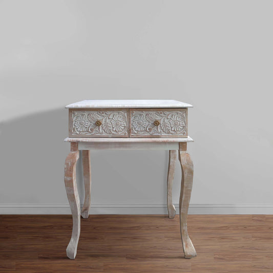 Handcrafted Floral Carved Mango Wood Console Table with Cabriole Legs