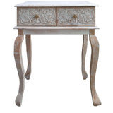 Handcrafted Floral Carved Mango Wood Console Table with Cabriole Legs