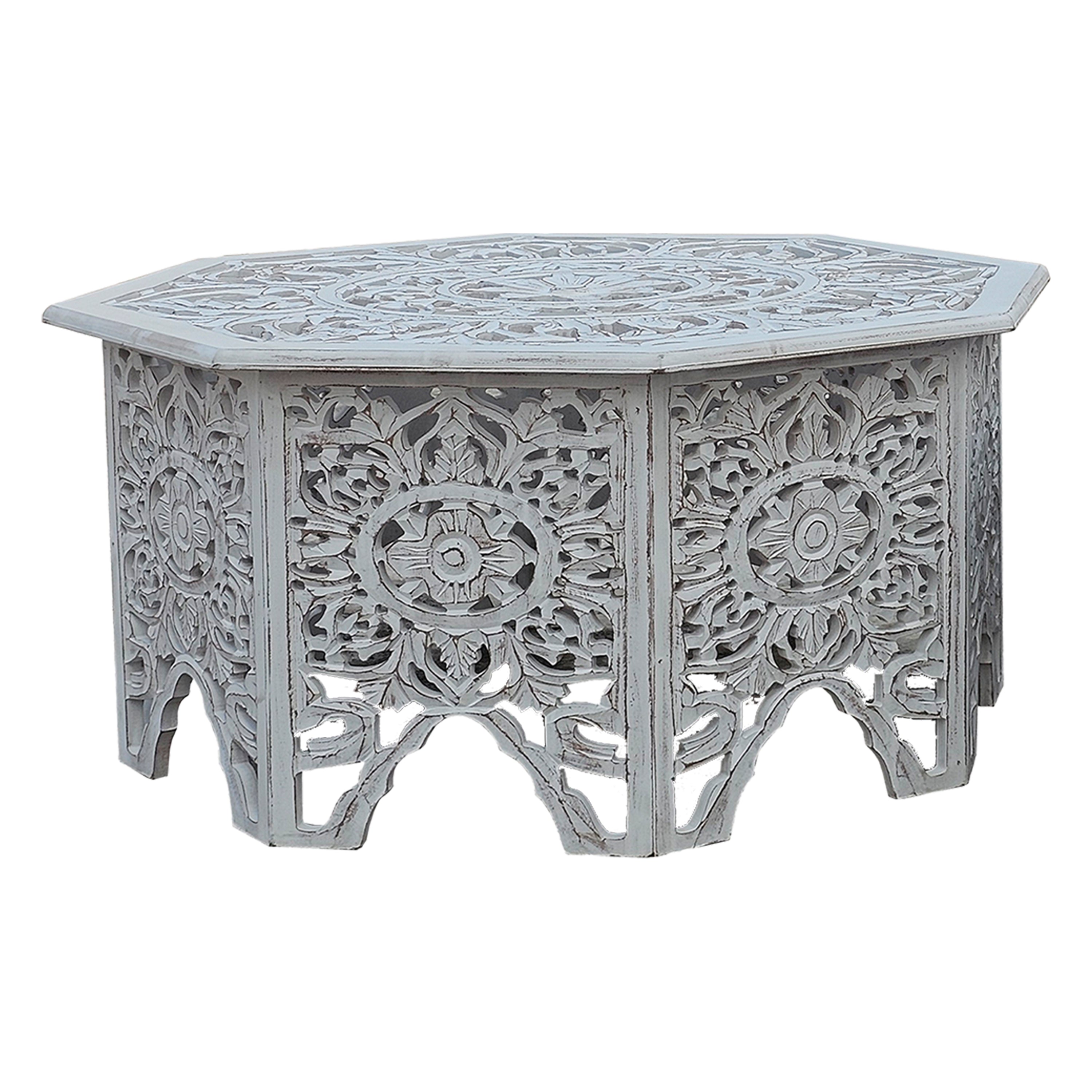 Hand-Carved Floral Nesting Coffee Tables - Set of 2