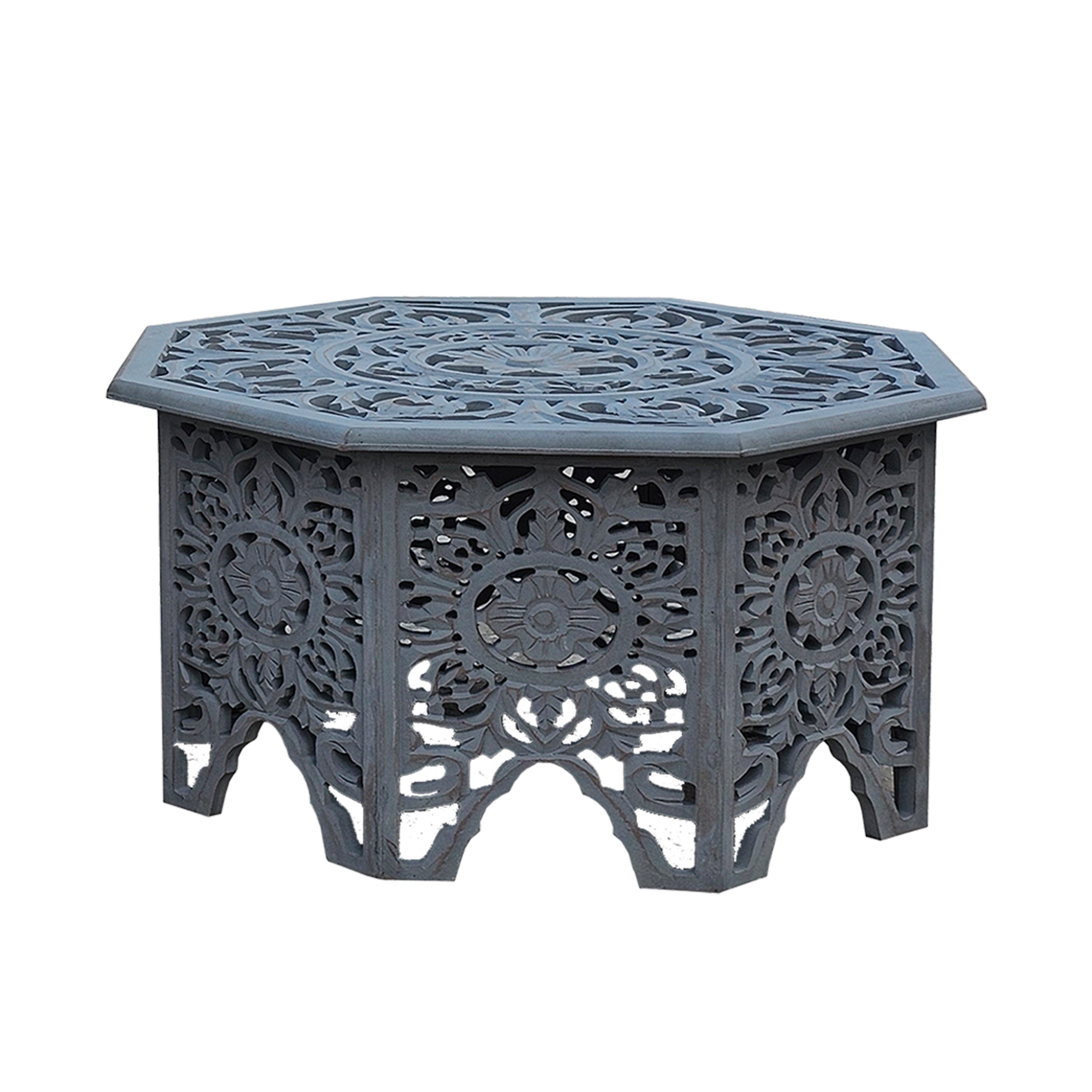 Hand-Carved Floral Nesting Coffee Tables - Set of 2