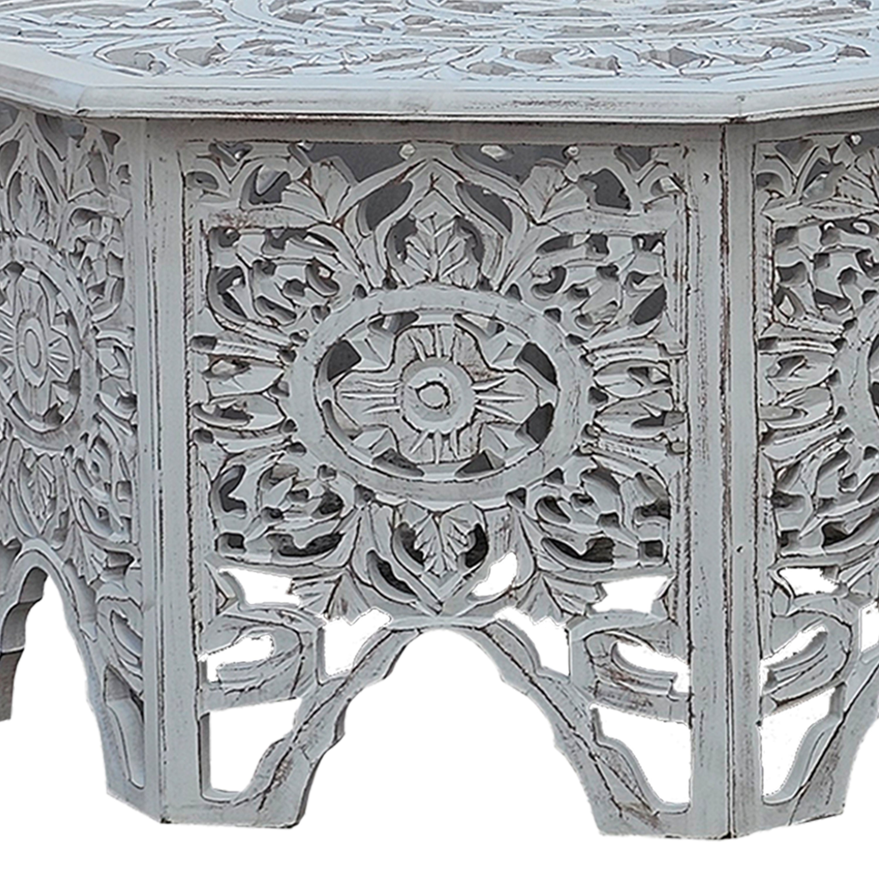 Hand-Carved Floral Nesting Coffee Tables - Set of 2