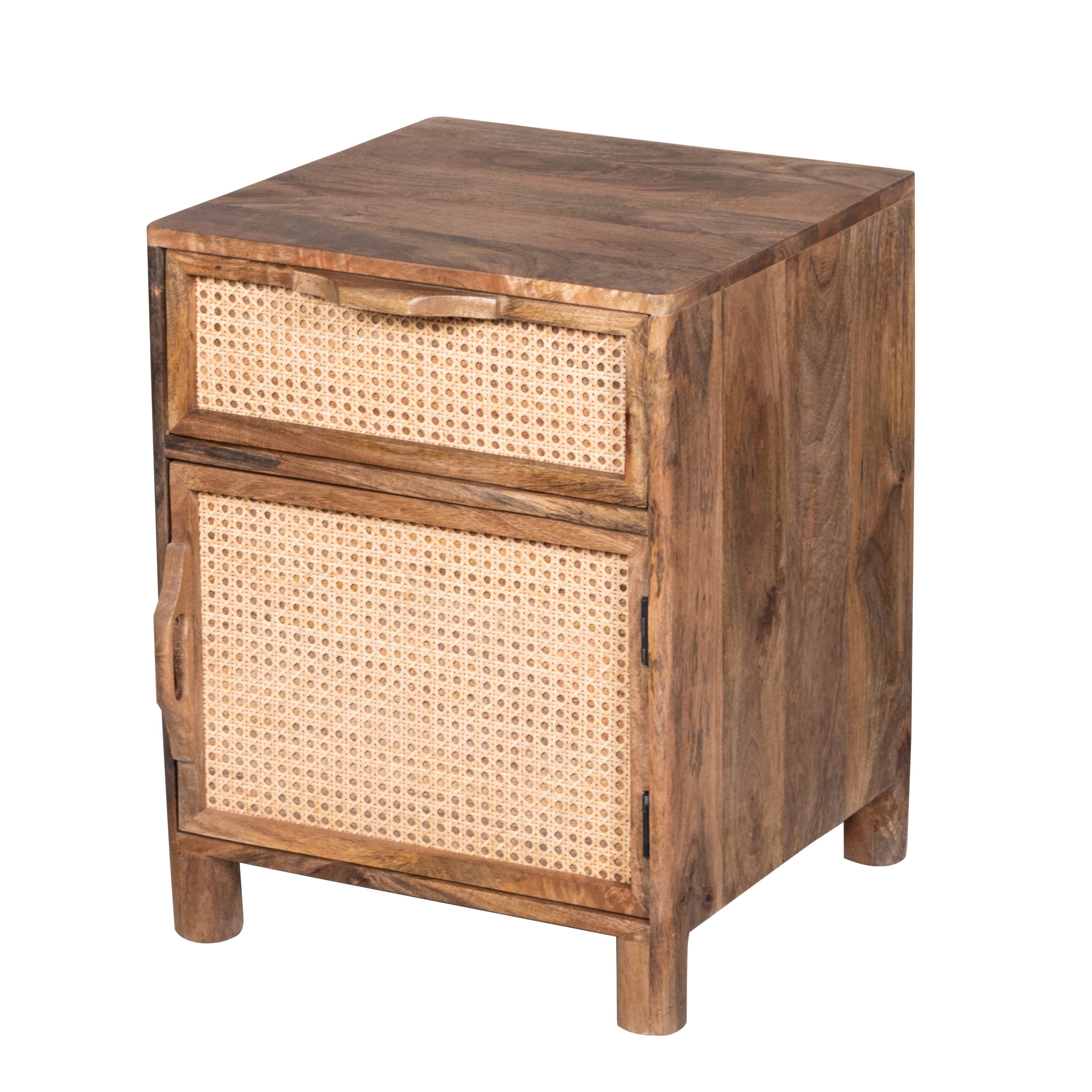 Hand-Crafted Mango Wood and Woven Rattan Nightstand