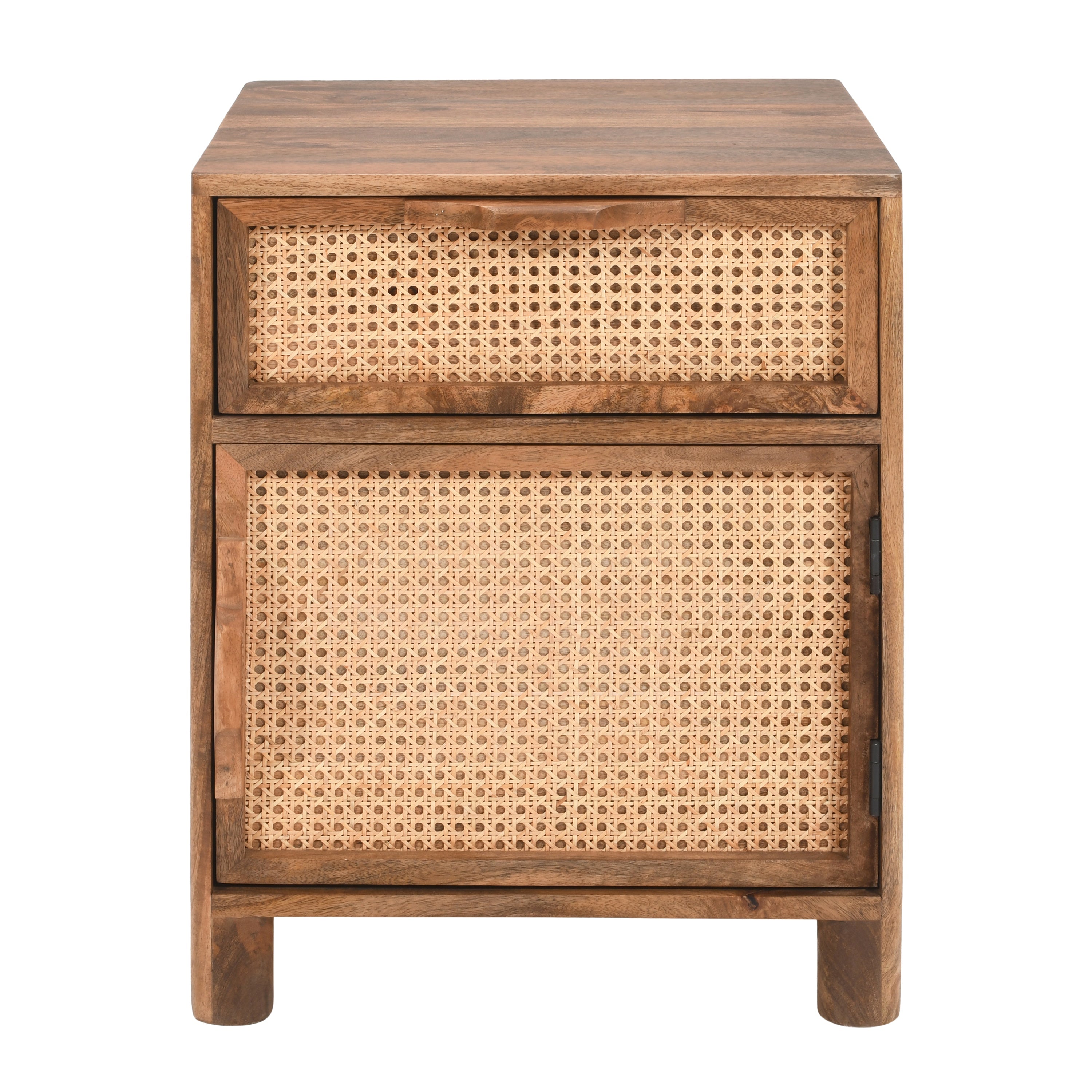 Hand-Crafted Mango Wood and Woven Rattan Nightstand