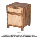 Hand-Crafted Mango Wood and Woven Rattan Nightstand