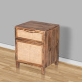 Hand-Crafted Mango Wood and Woven Rattan Nightstand