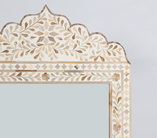 Hand-Carved White Floral Inlay Wall Mirror - India Collection