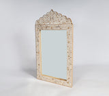 Hand-Carved White Floral Inlay Wall Mirror - India Collection