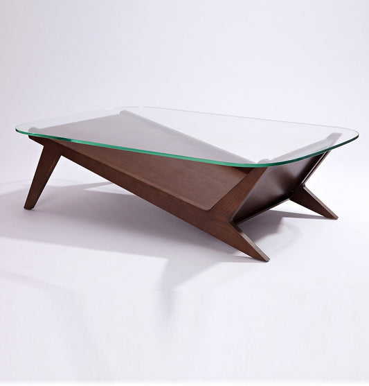 Solid Ash Wood and Glass Coffee Table