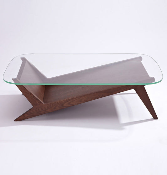 Solid Ash Wood and Glass Coffee Table