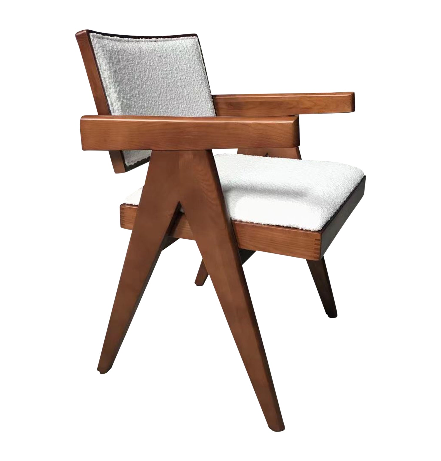 Solid Ash Wood and Boucle Fabric Dining Chair